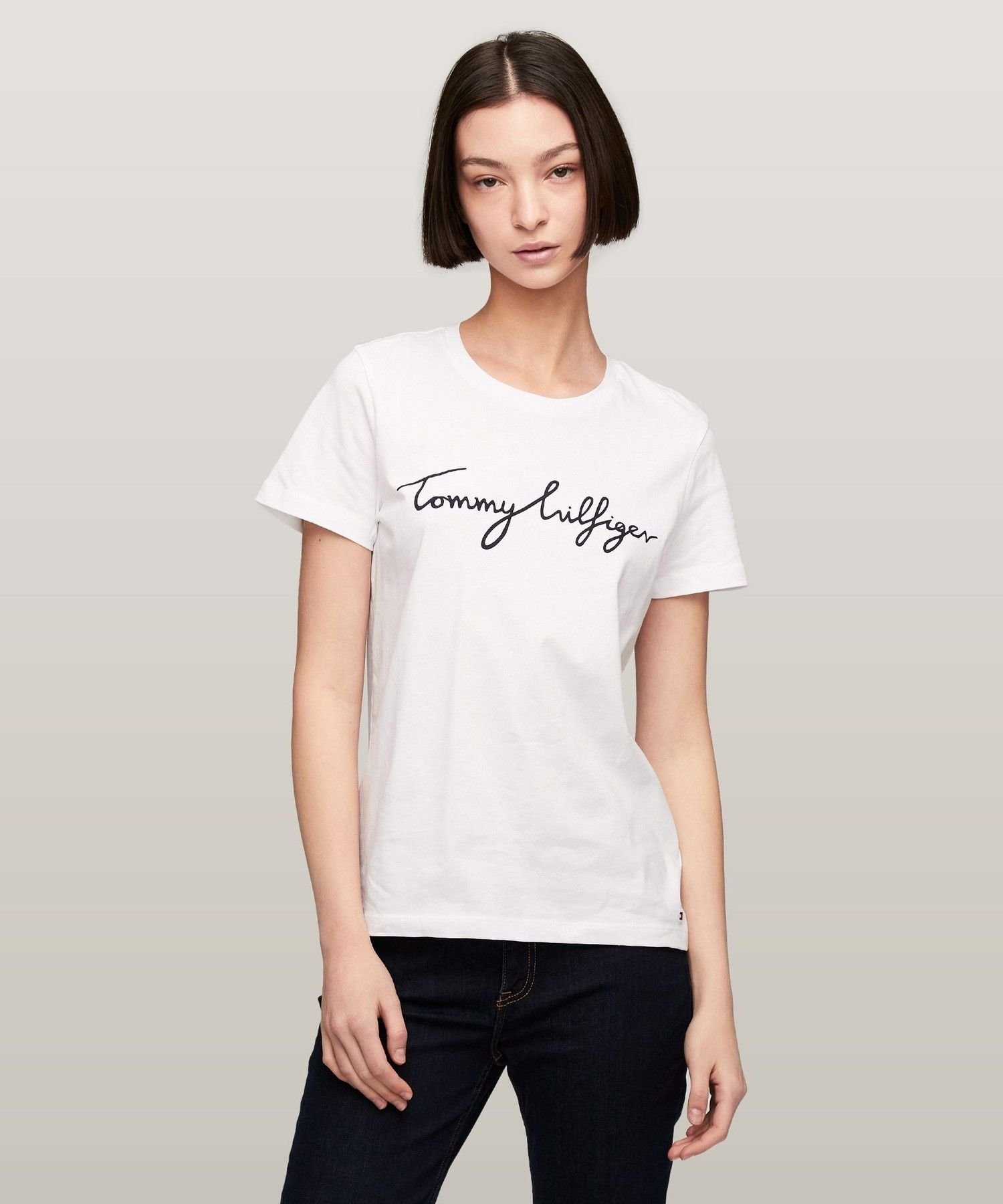 Футболка с круглым вырезом и логотипом TOMMY HILFIGER, White 100