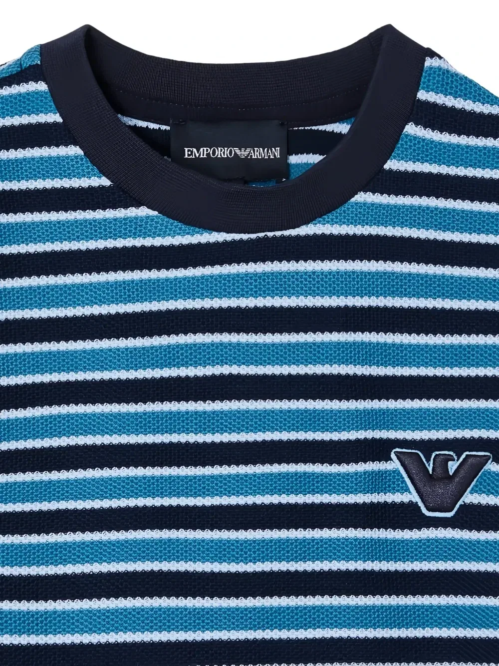Полосатая футболка с логотипом Emporio Armani Kids, синий — фото 3