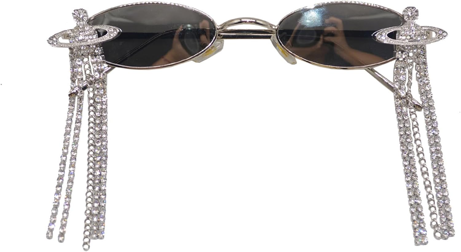 

Солнцезащитные очки Helena Retro Oval Retro с кисточками для женщин и мужчин, со стразами и бриллиантами, маленькие, для вечеринки на Хэллоуин, в стиле панк, хип-хоп, White
