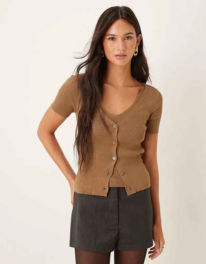 

Двухслойный кардиган тонкой вязки с короткими рукавами Mango цвета ириски