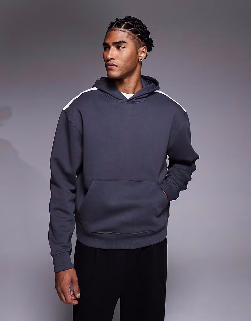 

Свободная толстовка с капюшоном со спущенными плечами и плечевой лентой Asos Design, темно-серый