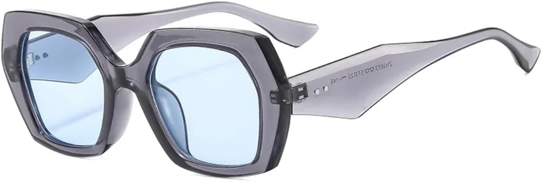 

Винтажные солнцезащитные очки Polygon Square для женщин, модные шестиугольные очки с прозрачными линзами Ocean, защита от УФ-излучения UV400 для мужчин, с заклепками TVTBBVV, Grey