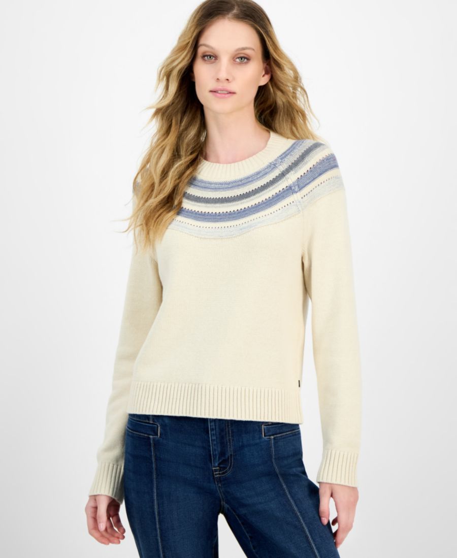 

Женский полосатый свитер с кокеткой и круглым вырезом Nautica Jeans, White Swan Multi