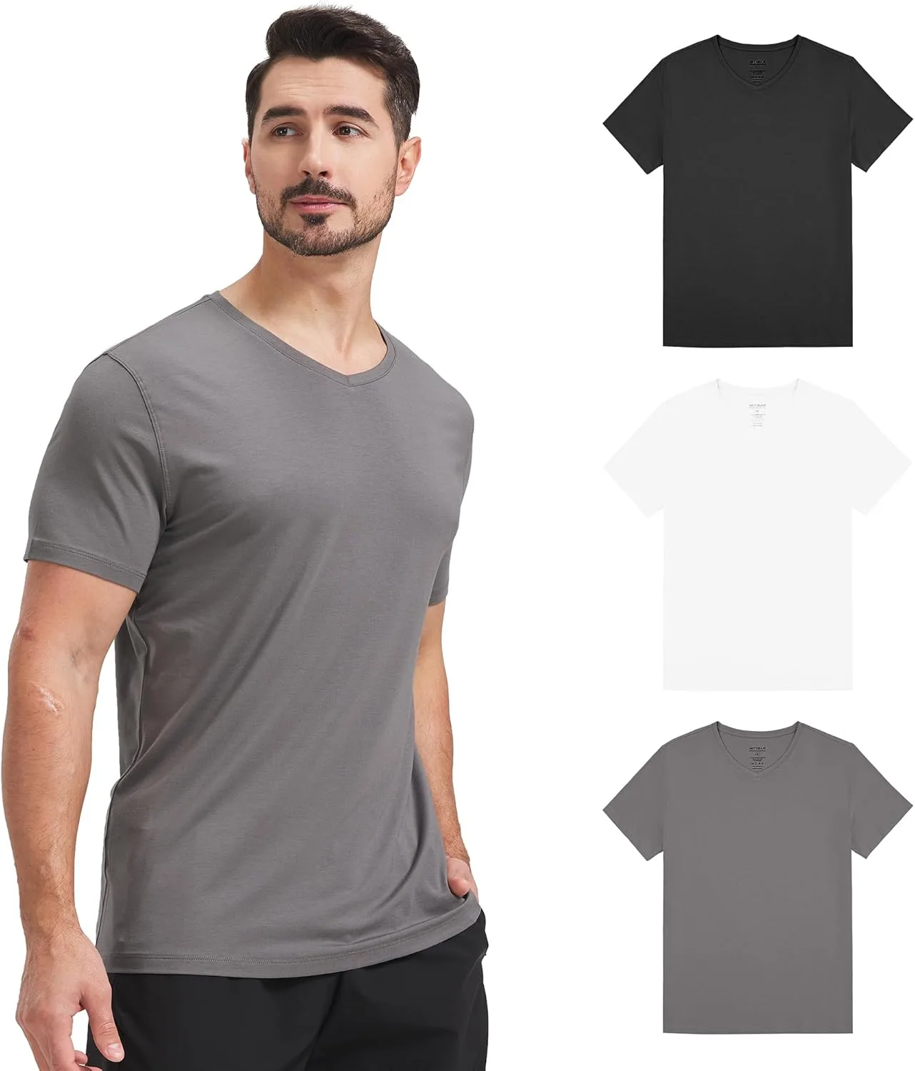 

Мужская футболка V-образного выреза Ultra-Soft из бамбукового вискозного хлопка, влагоотводящая netdraw