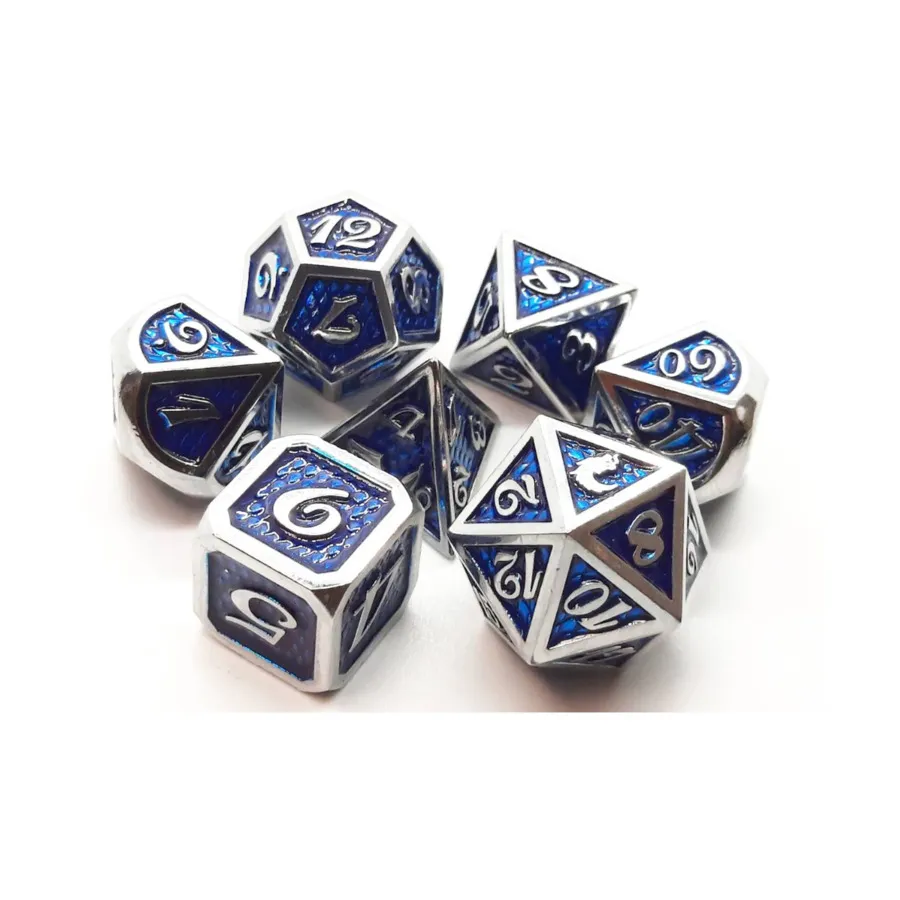 

Полимерный набор из чешуи дракона — синий (7), Metal Dice - Dragon Scale