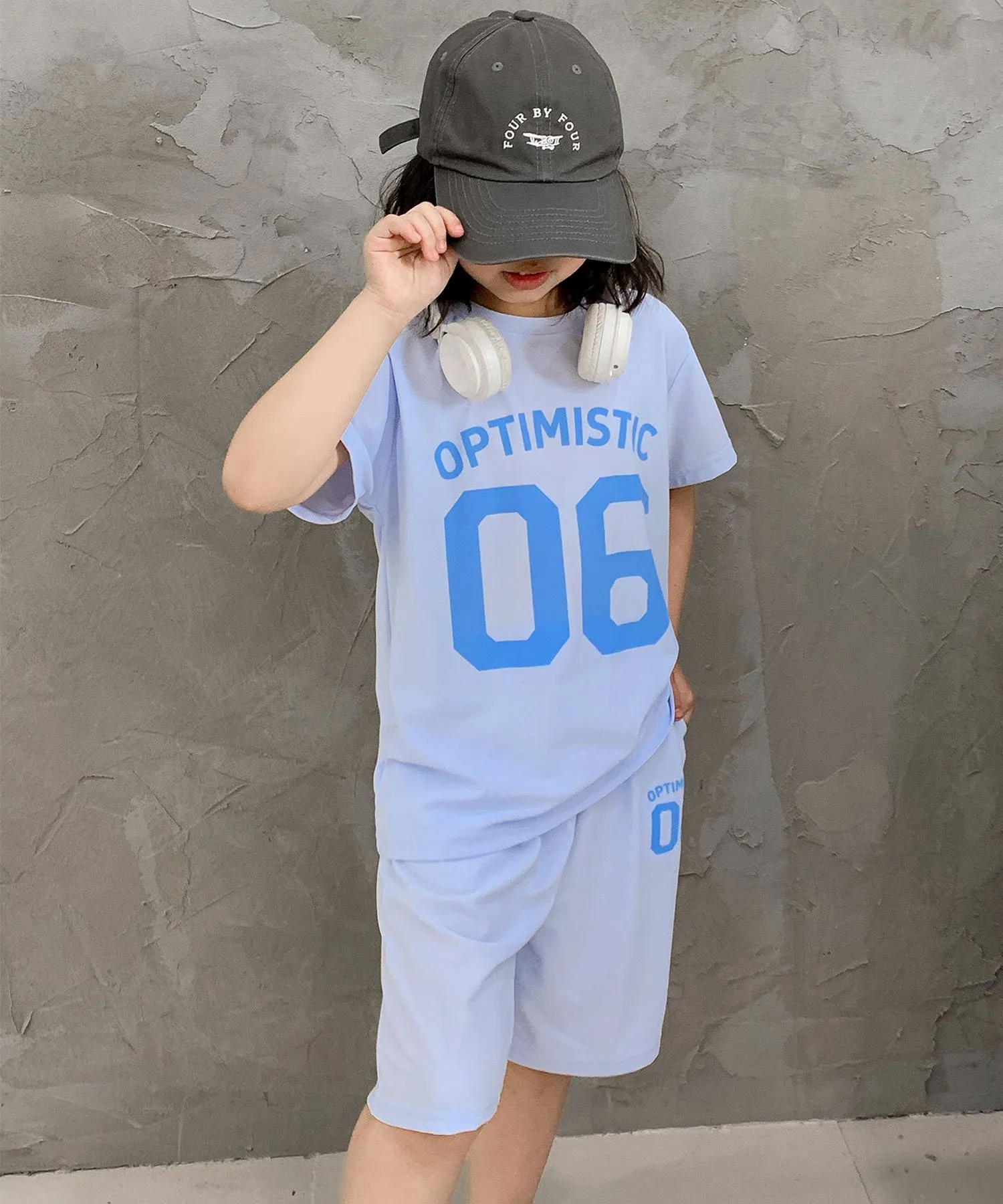 Детский комплект: футболка и шорты с номером и логотипом Aimoha Kids, blue