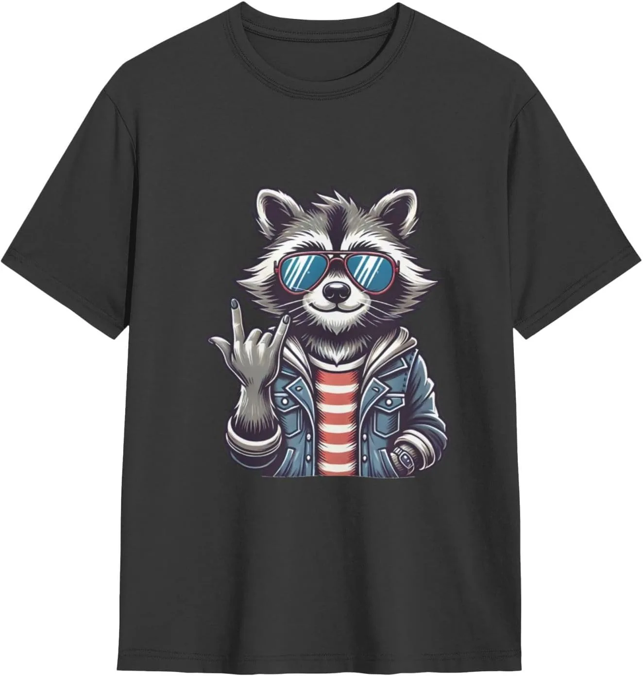 

Классическая футболка с круглым вырезом Unisex Casual Tee Retro Raccoon Rock Music ShuDianhkqwe