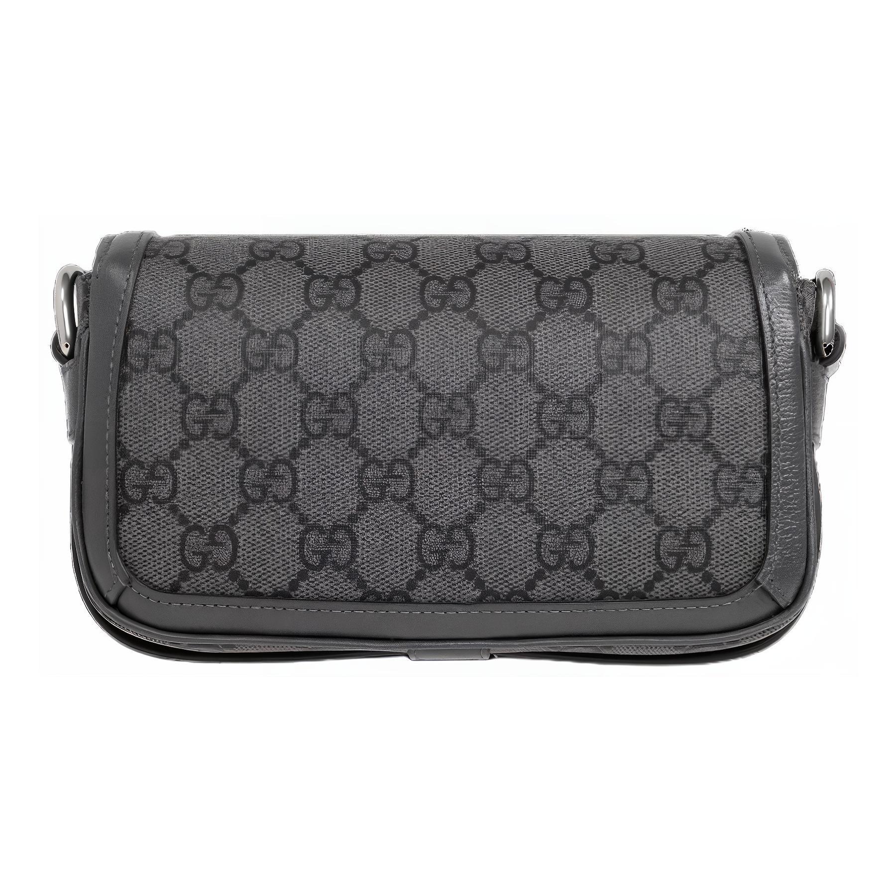 Ophidia Canvas With Leather Crossbody Bag Shoulder Bag Extra Mini Men's Gray & Black GUCCI — фото 3
