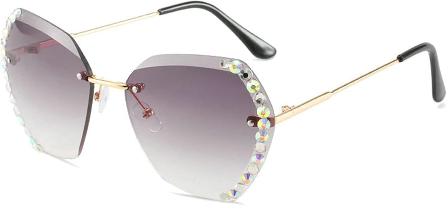 

Солнцезащитные очки Willochra для женщин без оправы с бриллиантами, увеличенного размера, с градиентными линзами и алмазной огранкой, в стиле «конфетная вечеринка», Gary