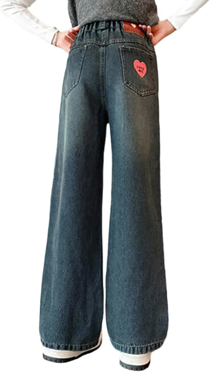 

Джинсы для девочки Cute Preppy Trousers Y2k Streetwear Washed Wide Leg Denim Pants Elastic High Waisted Strechy Pull on Pant