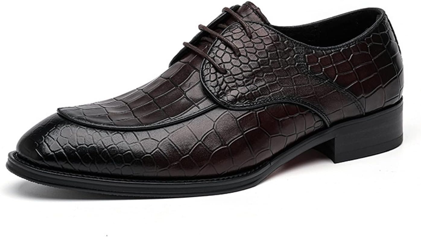

Классические туфли EVSER для мужчин, оксфорды, на шнуровке, с крокодиловым принтом, круглый носок, дерби, кожаные, с нескользящей резиновой подошвой, на низком каблуке (цвет: черный, размер: 8)