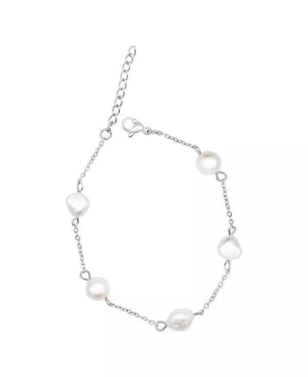 

Браслет из искусственного пресноводного жемчуга, устойчивый к потускнению, регулируемый Adornia, silver
