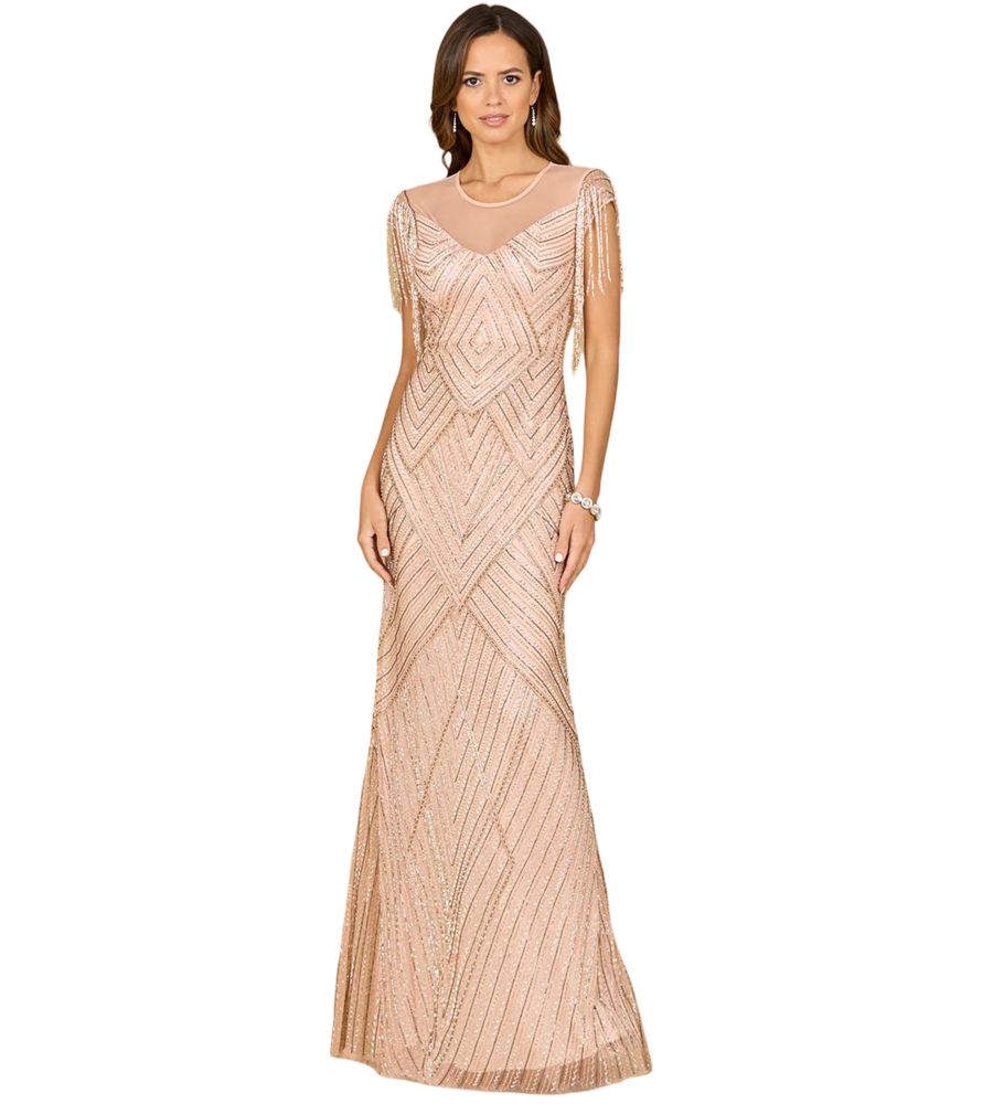 

Женское платье с бахромой, расшитое бисером, с короткими рукавами Lara, Blush