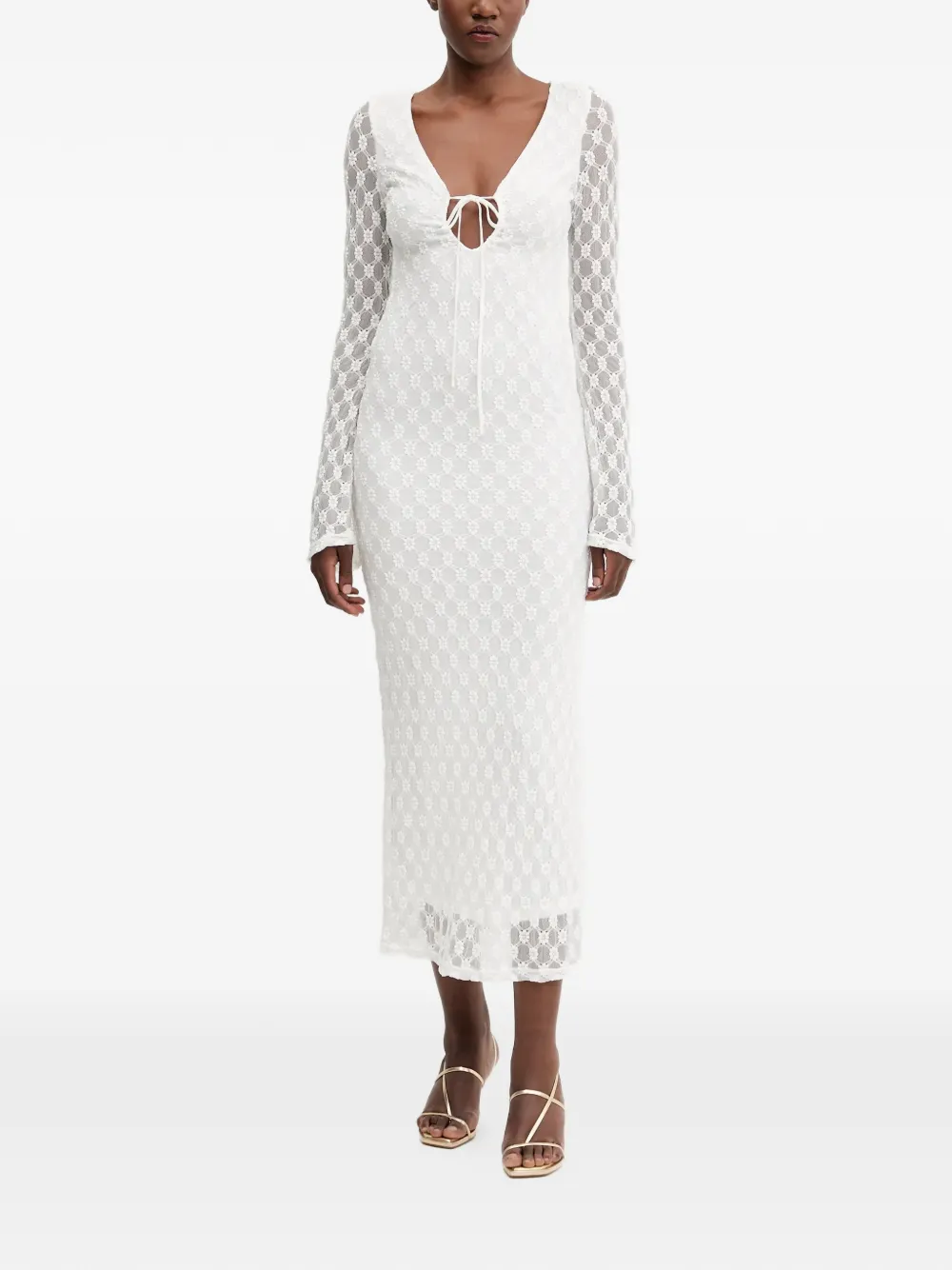 

Платье миди с цветочным принтом и V-образным вырезом Talika Bardot, белый