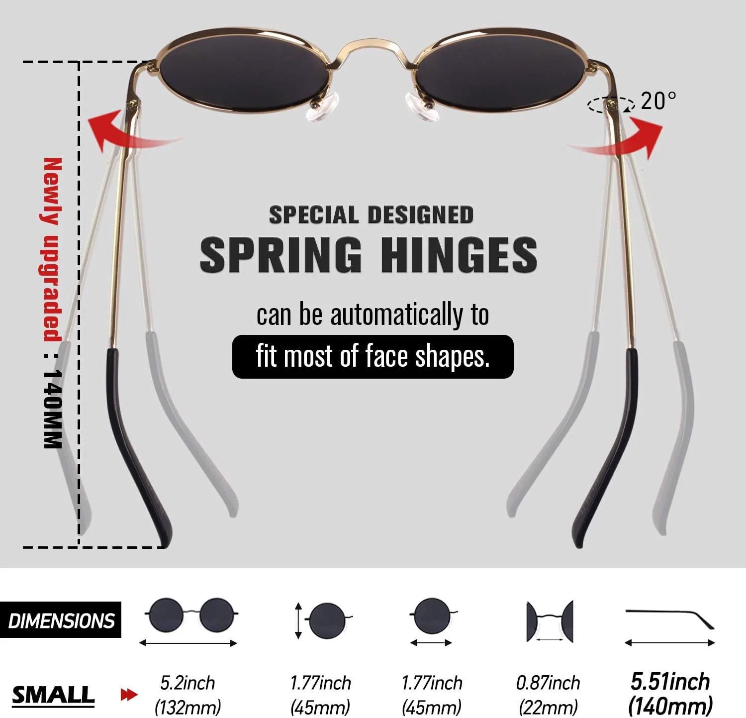 

Солнцезащитные очки Sunier круглой формы для мужчин и женщин, поляризованные, в стиле ретро, ​​с защитой от УФ-излучения UV400, 45mm X Gold Grey & Silver Green