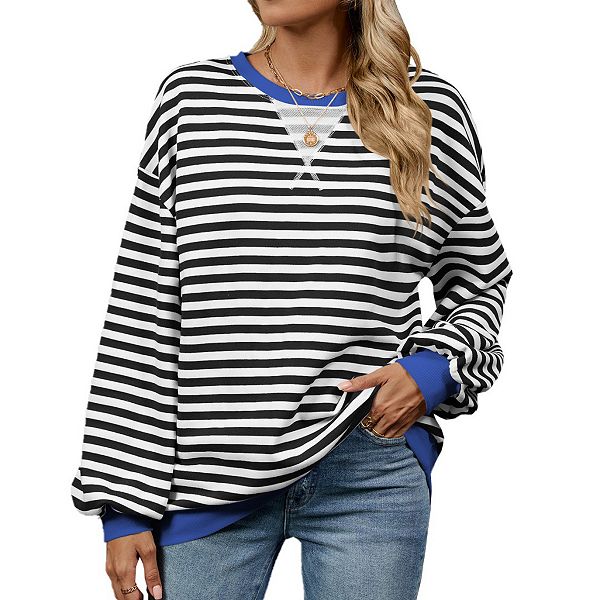 

Женский полосатый оверсайз свитшот с длинным рукавом Yesfashion, Black White, Белый, Женский полосатый оверсайз свитшот с длинным рукавом Yesfashion, Black White