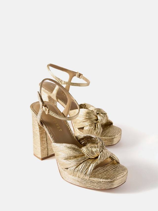 Текстурированные платформенные туфли Amy на высоком каблуке Mint Velvet, Gold — фото 3
