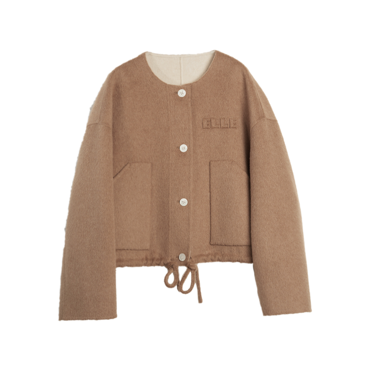 

ELLE Пальто женское Khaki без воротника утепленное прямое