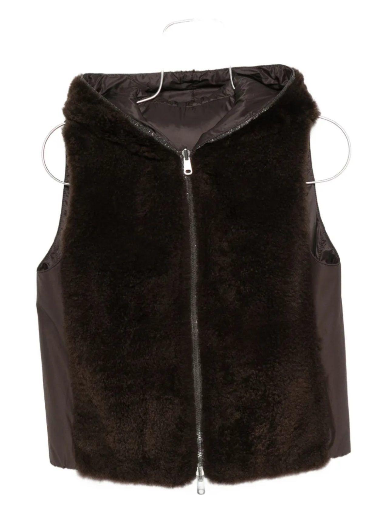 

Жилет Brunello Cucinelli из искусственного меха с капюшоном, коричневый