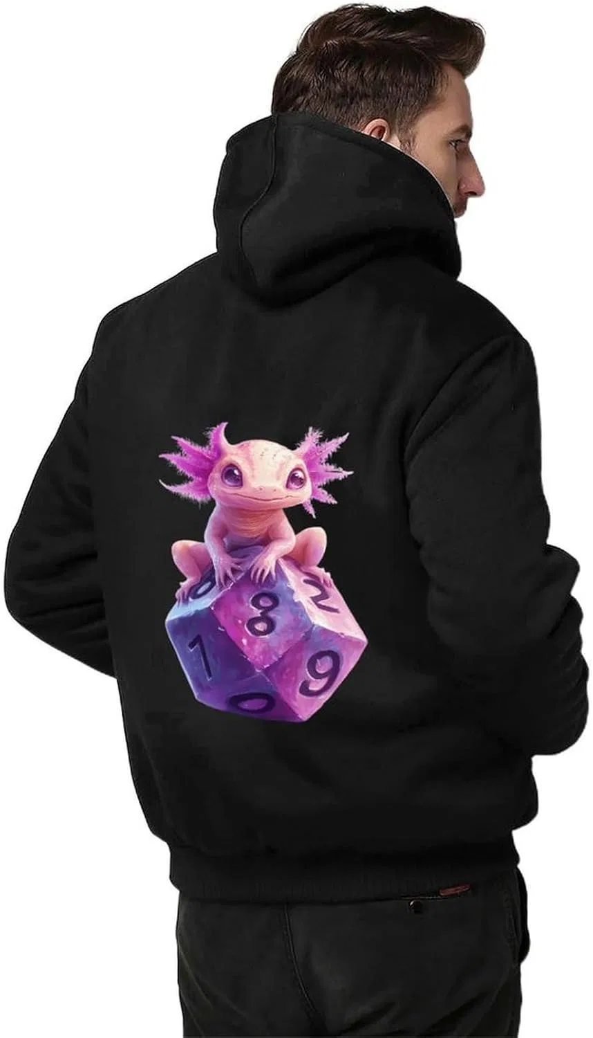 Худи мужское с принтом Axolotl with Dice, Polyester, Black-style — фото 2