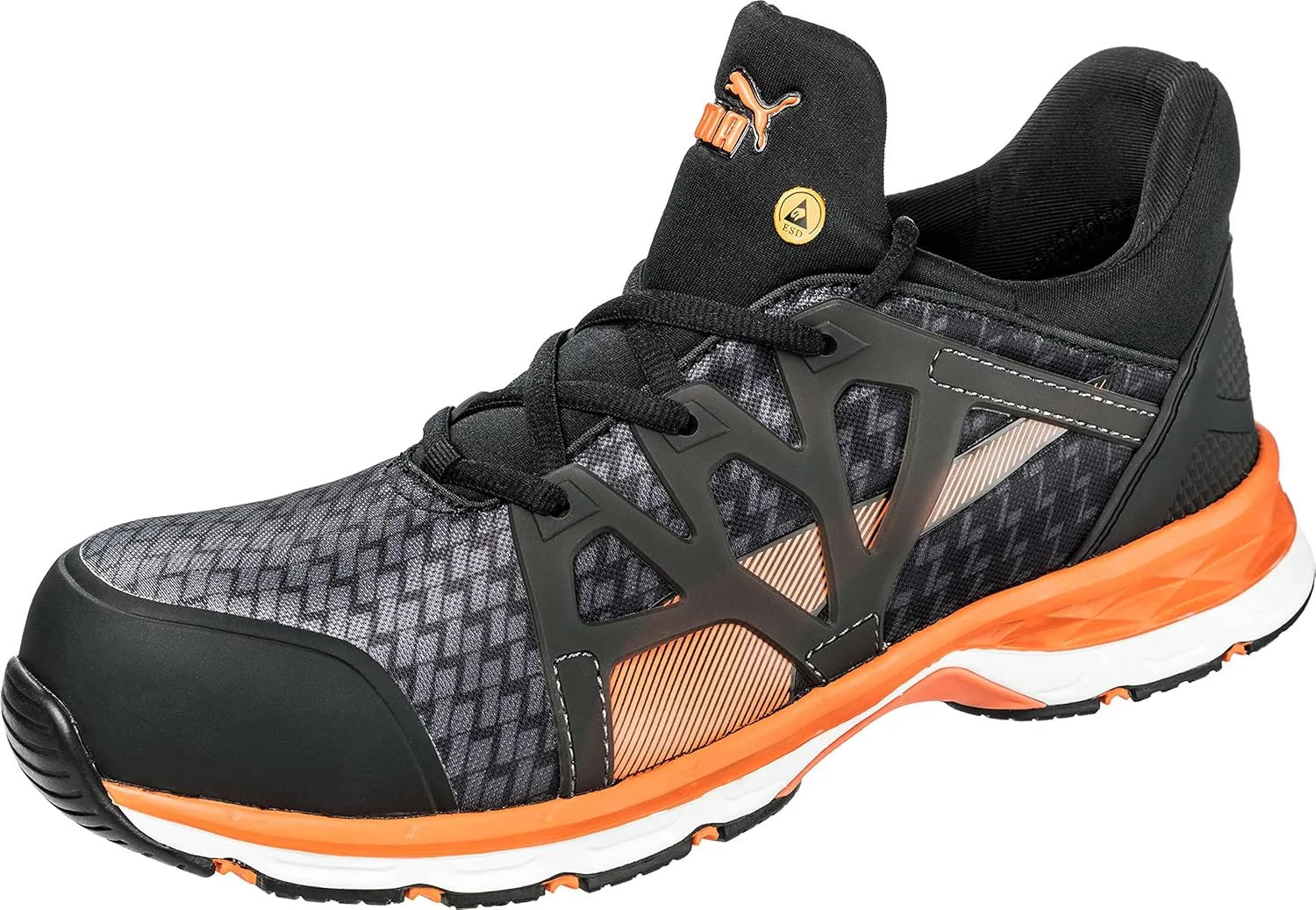 Рабочие кроссовки PUMA Safety Rush 2.0 Mid Work Shoe Safety Shoe S1P ESD HRO SRC с защитным колпачком из стекловолокна, без металлических вставок, мужские, черный/оранжевый