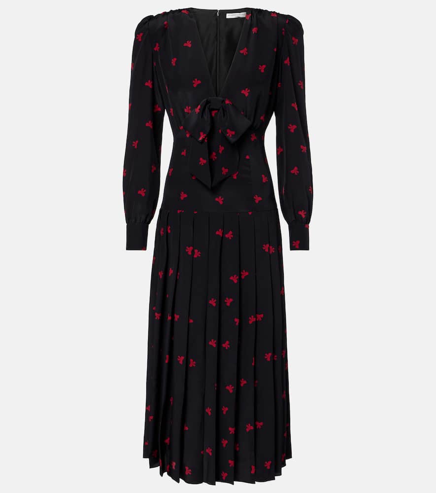 

Шёлковое миди-платье с принтом в виде бантов Alessandra Rich, Black-Red