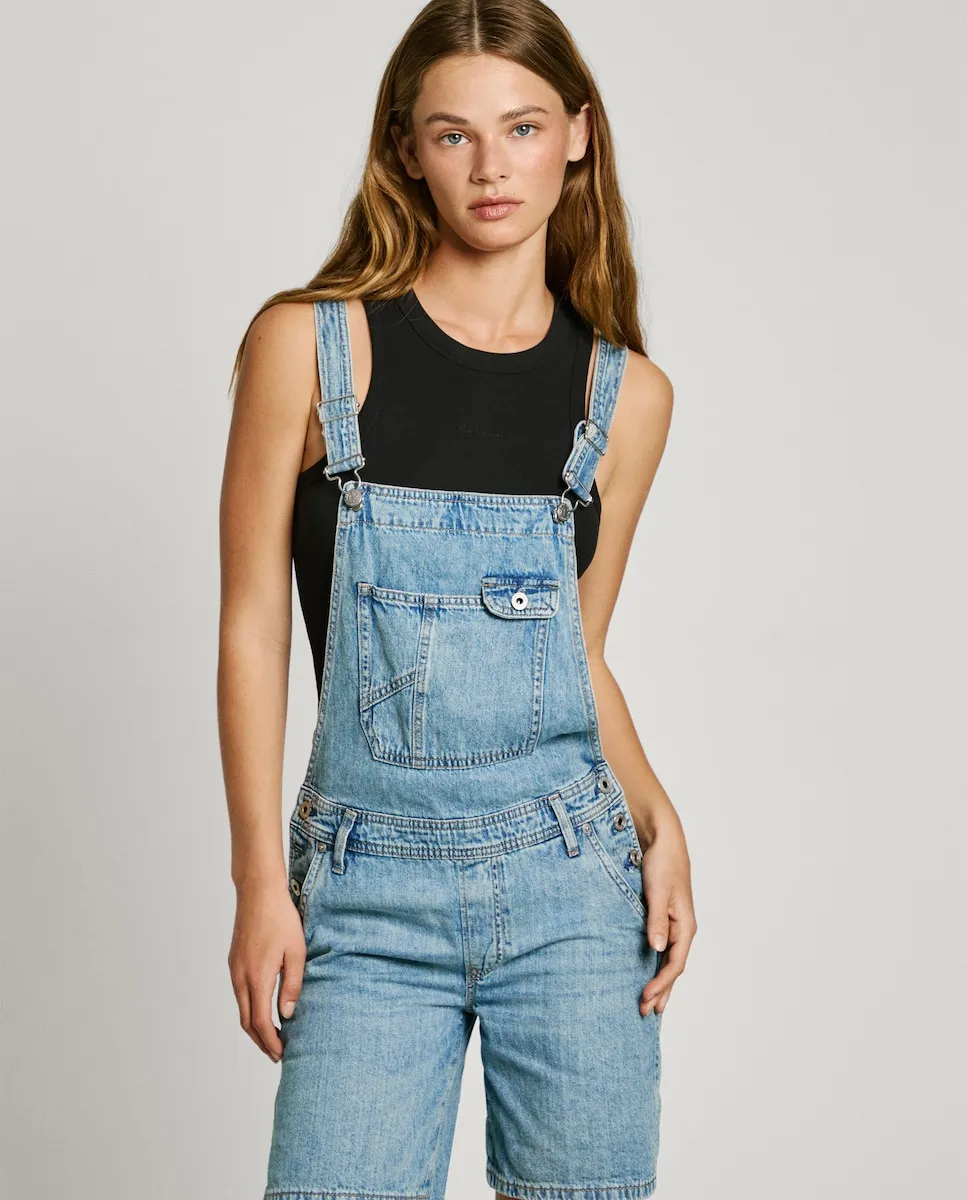 

Женский короткий джинсовый комбинезон с эффектом потертости Pepe Jeans, синий