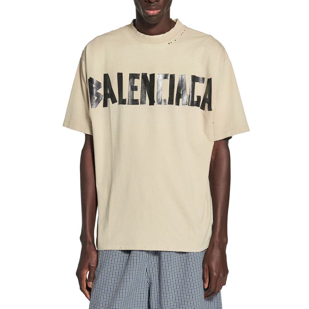 Футболка Cotton с принтом Tape Balenciaga, бежевый — фото 4