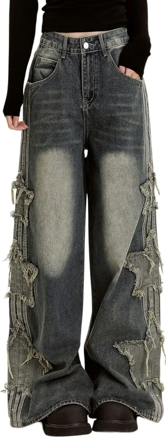 

Джинсы Baggy для женщин с пайетками и высокой посадкой Lafaguw