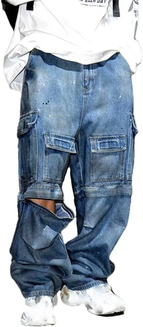 

Мужские джинсовые карго с прямым кроем и потертостями