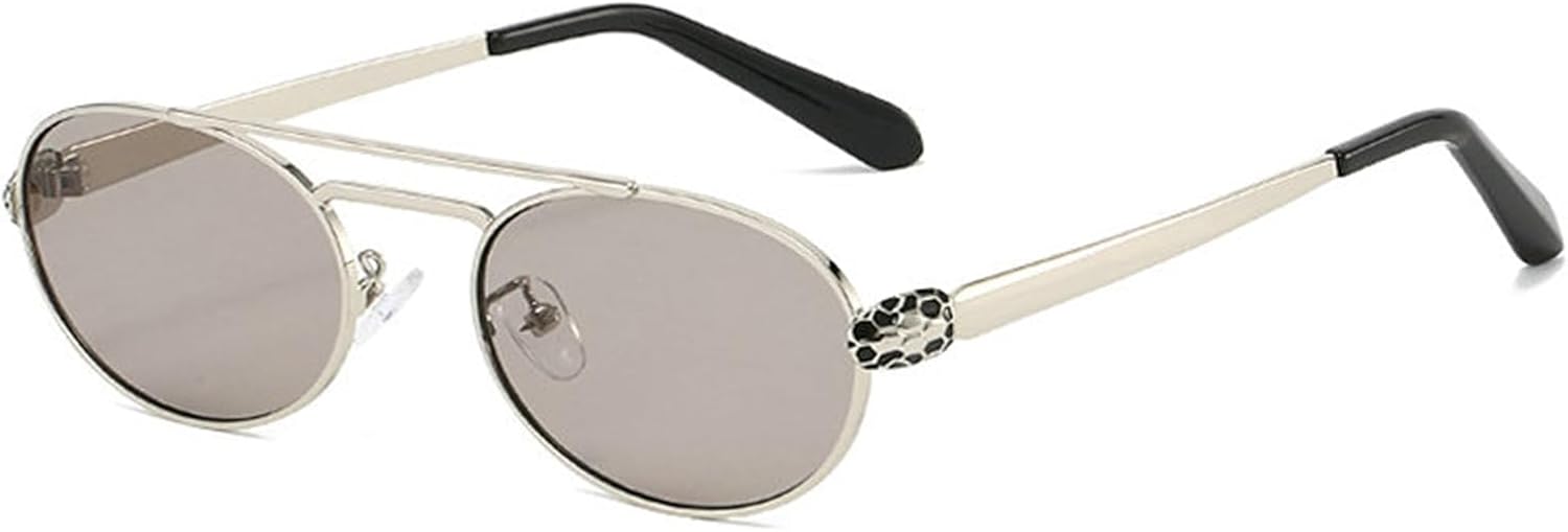 

Солнцезащитные очки Helena Retro Trendy Double Beam Oval Sunglasses для женщин и мужчин в стиле 90-х, в маленькой металлической оправе, круглые, с защитой от УФ-излучения UV400, C3