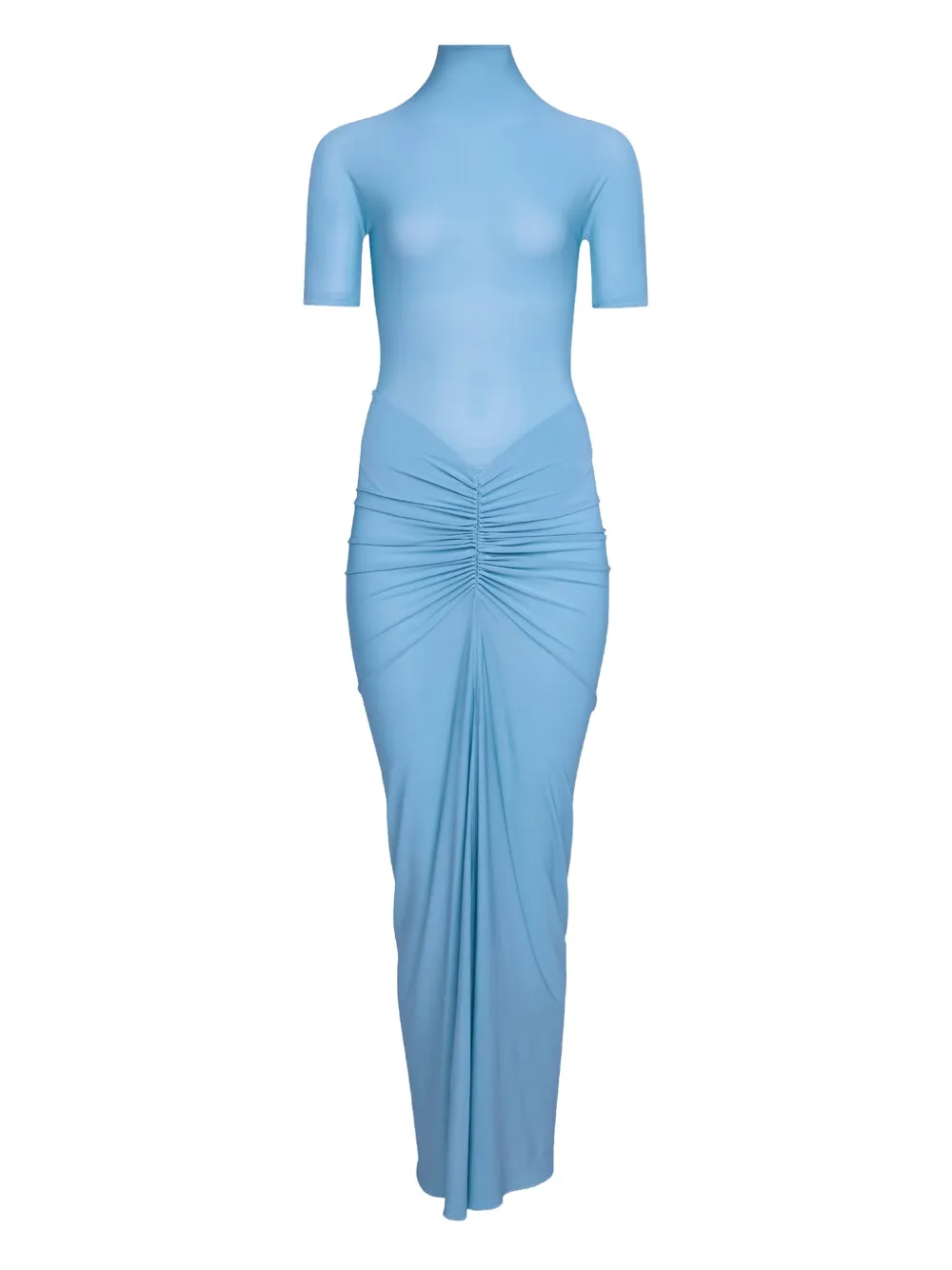 

Платье макси с высоким воротником и сборками Alaïa, синий