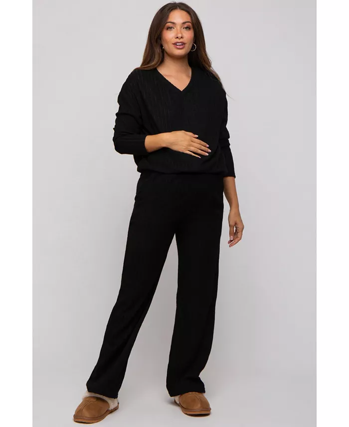 

Беременная пижама с длинными рукавами из мягкого ребристого трикотажа Pinkblush, черный