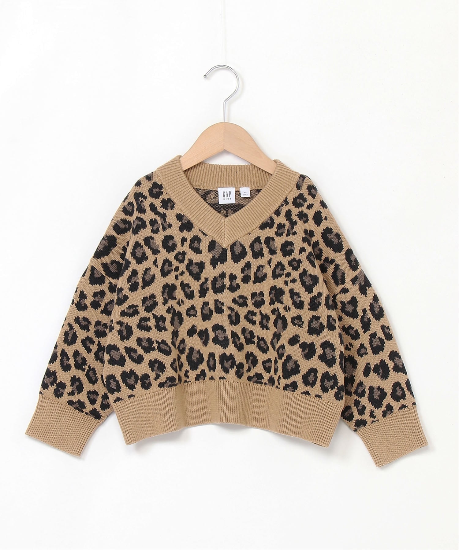 (K) Свитер свободного кроя с V-образным вырезом (детский) GAP, CHEETAH_BROWN — фото 4