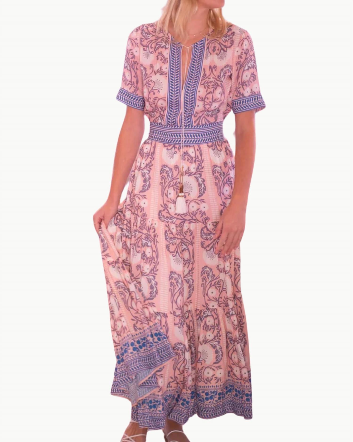 

Платье макси Bianca с принтом лосося и сине-зеленого цвета Bell, Salmon Teal Print