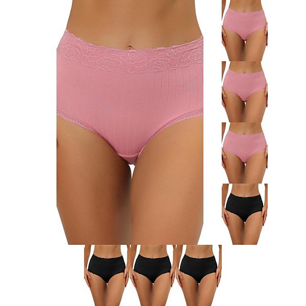 

8 пар женских трусиков с высокой талией, утягивающие живот, комфортные с кружевной отделкой и резинкой Inspire Chic, Pink Black