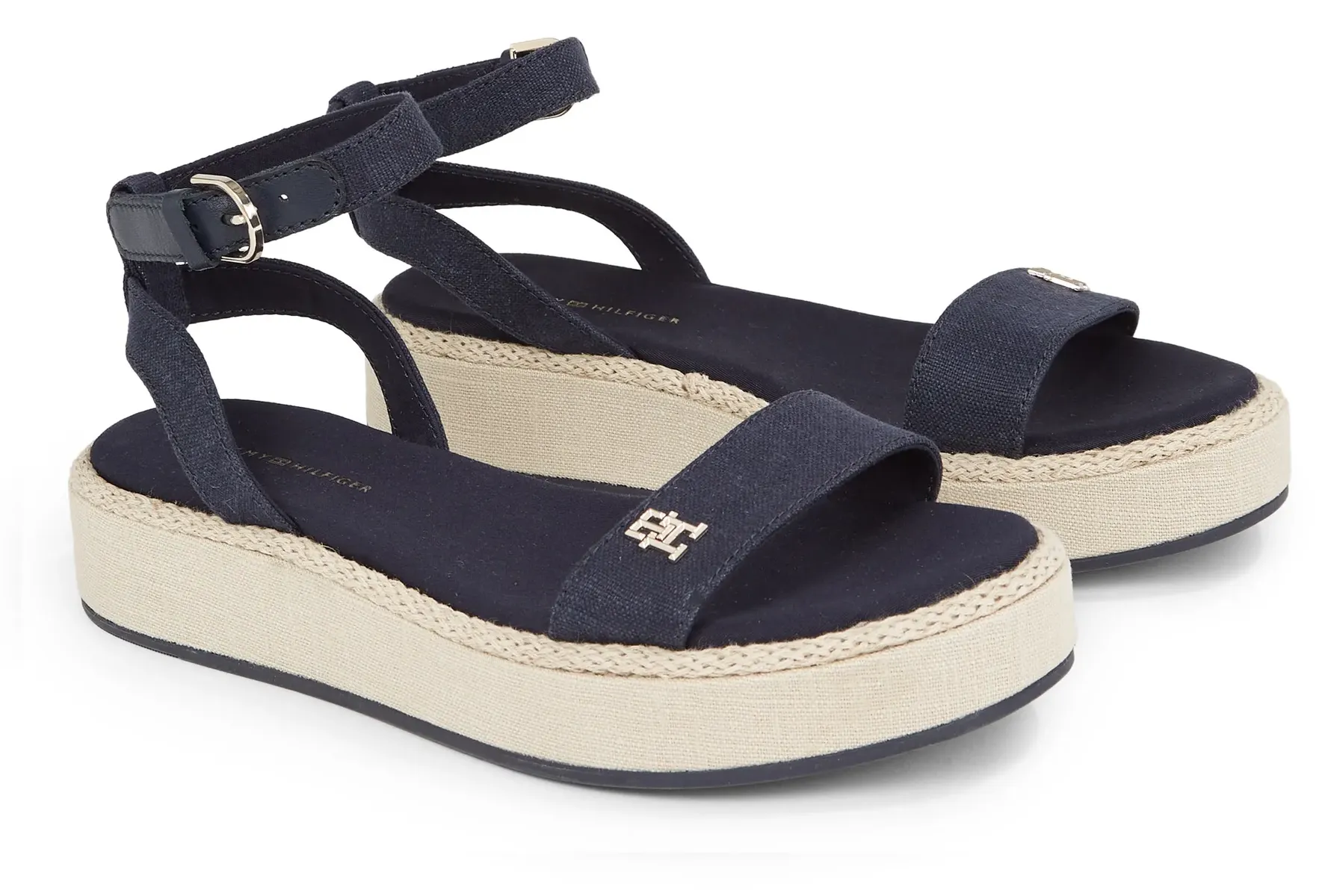 

Босоножки Tommy Hilfiger с ремешками "LINEN FLATFORM", летняя обувь, босоножки, каблук на платформе, с регулируемой пряжкой, синий