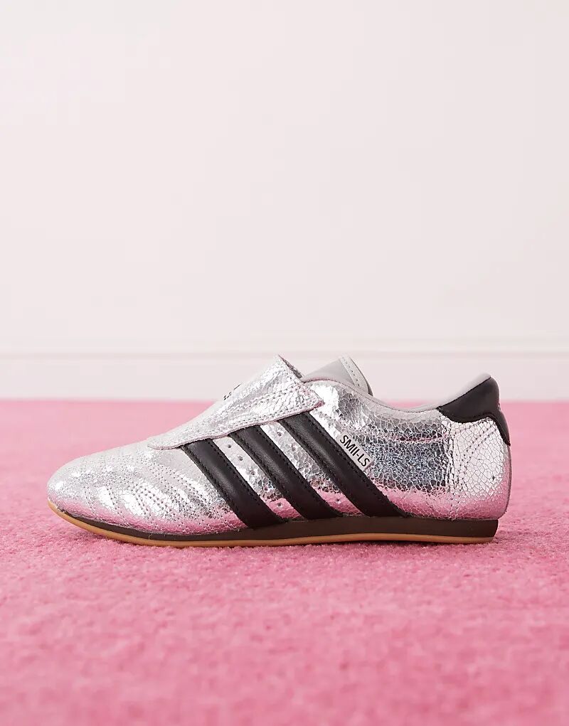 Кроссовки для тхэквондо в металлическом серебристом и черном цвете adidas Originals — фото 2