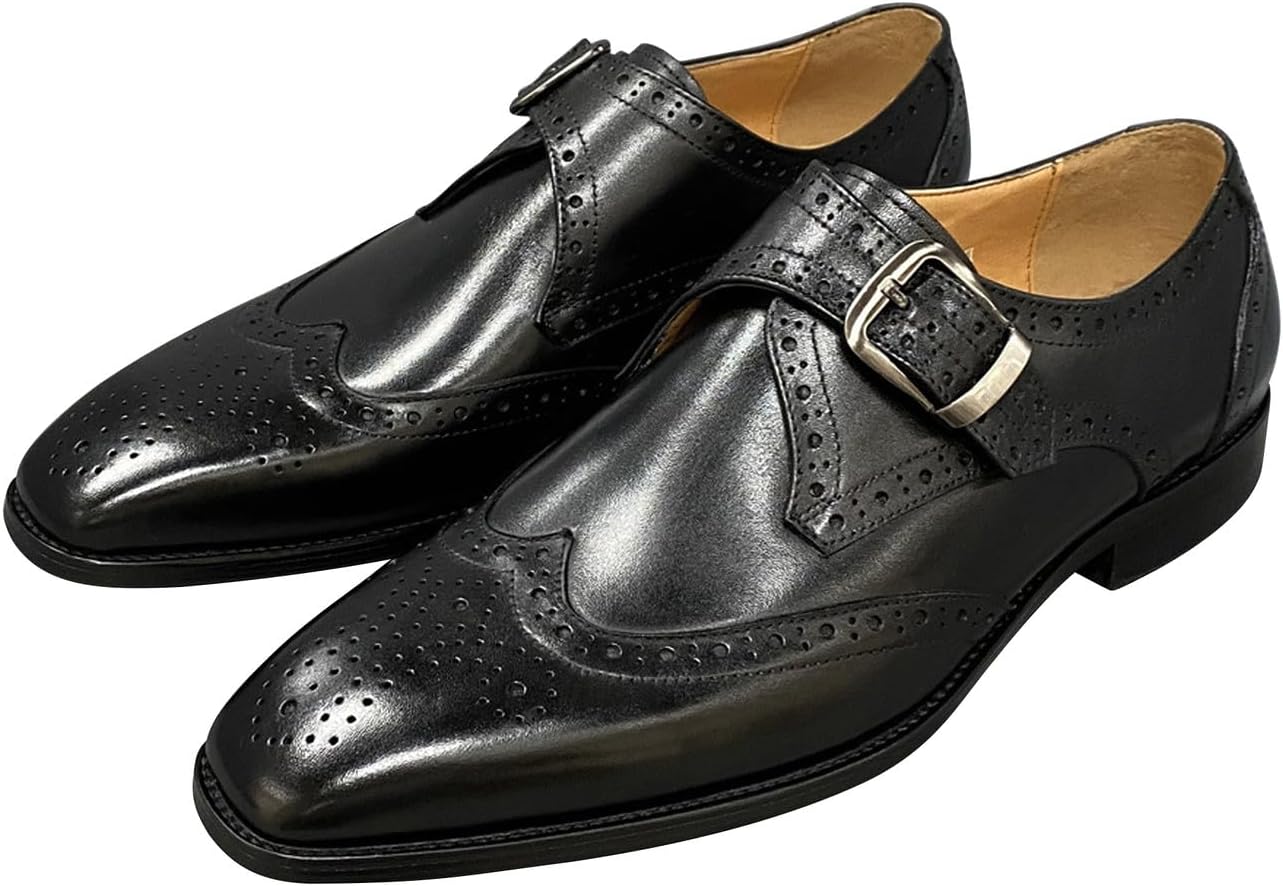 

Мужские лоферы Santimon, формальные туфли, из натуральной кожи, с крыльями на носке, с ремешком-монком, для выпускного, свадьбы, делового повседневного костюма, удобные модные смокинговые туфли для мужчин, черный