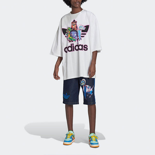 Футболка men's originals x kerwin frost crossover cartoon printing loose round neck short sleeve white t-shirt Adidas, мультиколор — фото 3