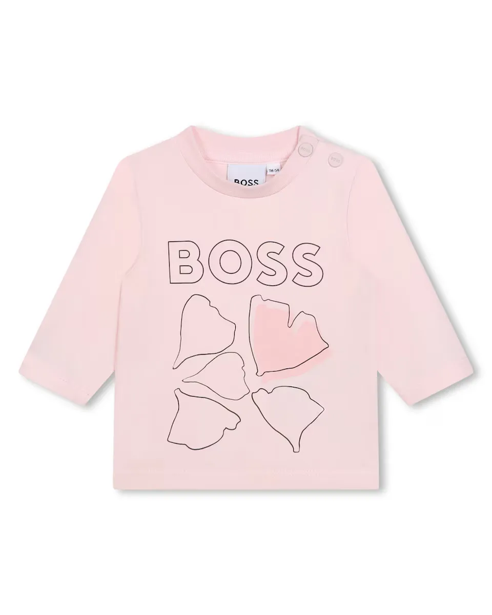 

Футболка для девочки с длинными рукавами и рисунком спереди BOSS Kidswear, розовый