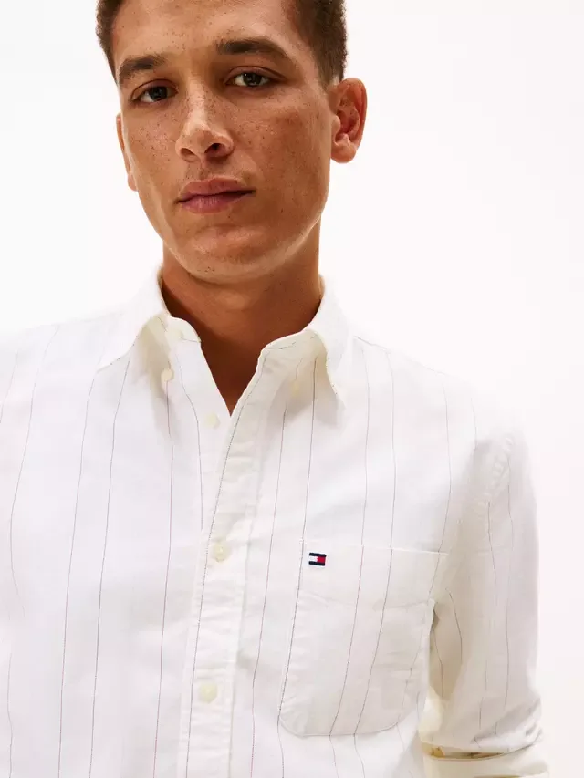 Рубашка Оксфорд из хлопка Heritage, стандартного кроя, в полоску Tommy Hilfiger, Ivory Silk — фото 4