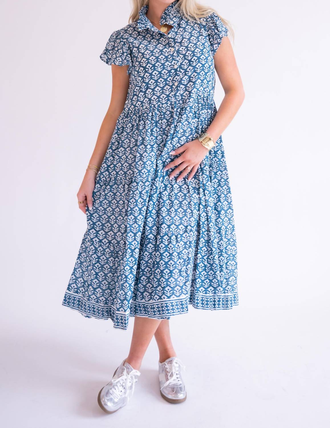 

Lilbelle by Lilbelle Платье-миди с короткими рукавами и оборками Lou, темно-бирюзового цвета с волнистыми краев