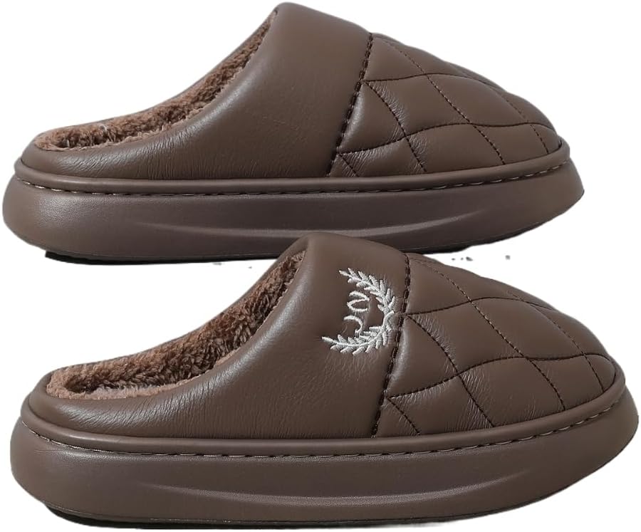 

Мужские домашние тапочки премиум-класса из термокожи с утеплителем, антискользящие, мягкие, теплые и пушистые Generic, коричневый