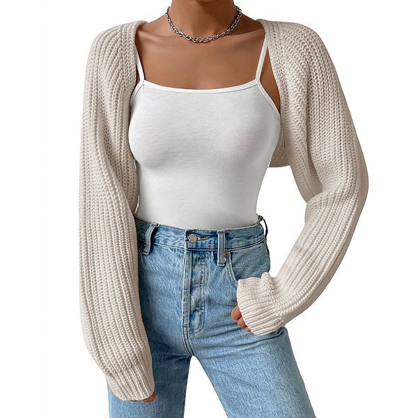 

Женский укороченный кардиган с длинными рукавами и открытой передней частью Clearflower, Gray