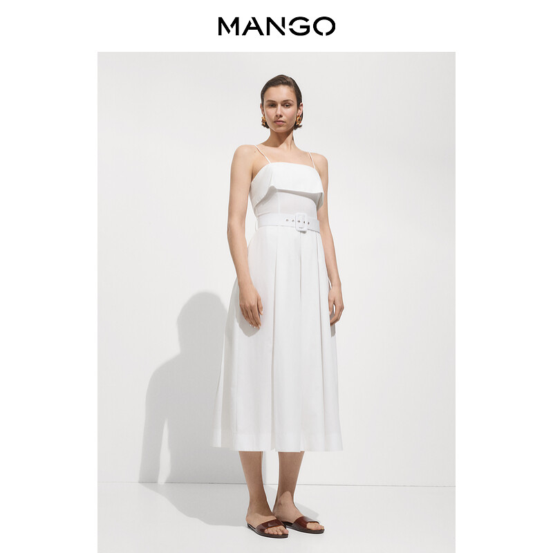 

Женское платье Mango с тонкими бретельками и поясом, белый