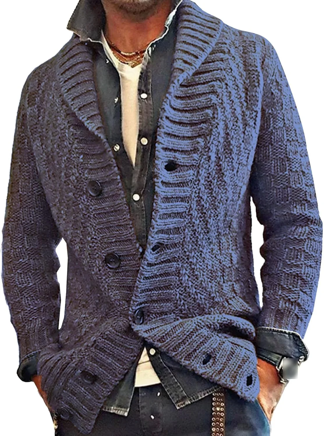 

Мужской кардиган с воротником шаль, легкий, вязаный кабелем, slim fit