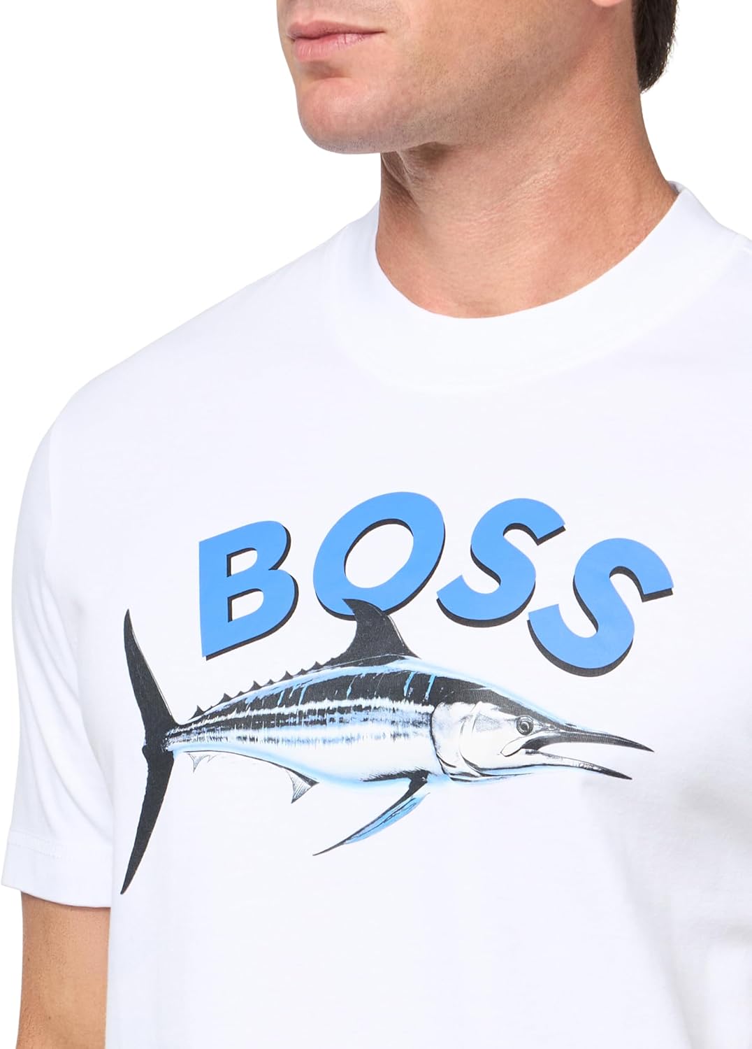 Мужская хлопковая футболка BOSS с большим логотипом и рыбками, White Sail — фото 3