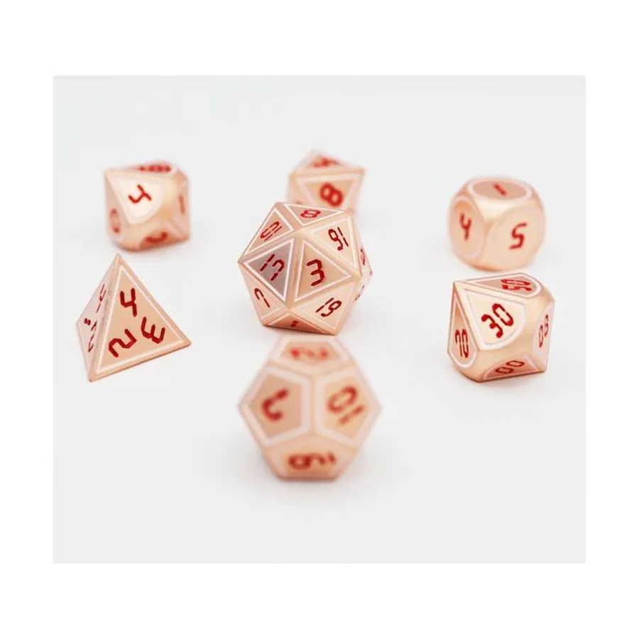 

Набор Poly — цифровой медно-белый с красным (7), Dice Sets - Metal (Foam Brain Games)