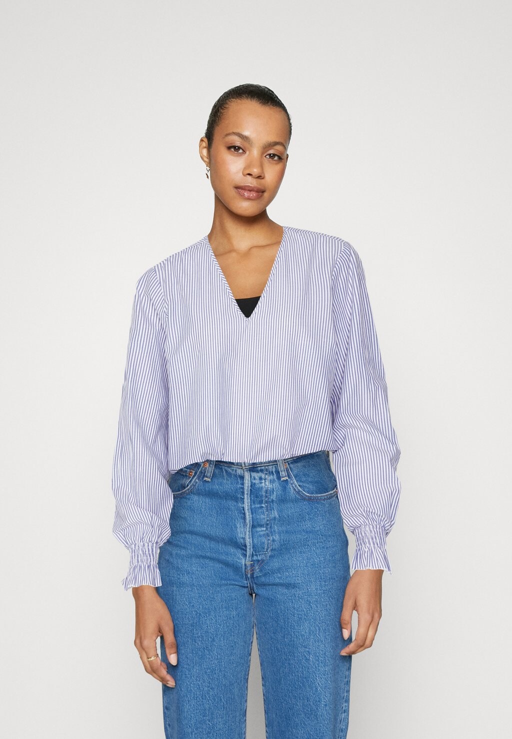 

Блузка Pieces PCALLIE LS D2D, цвет bright white/blue